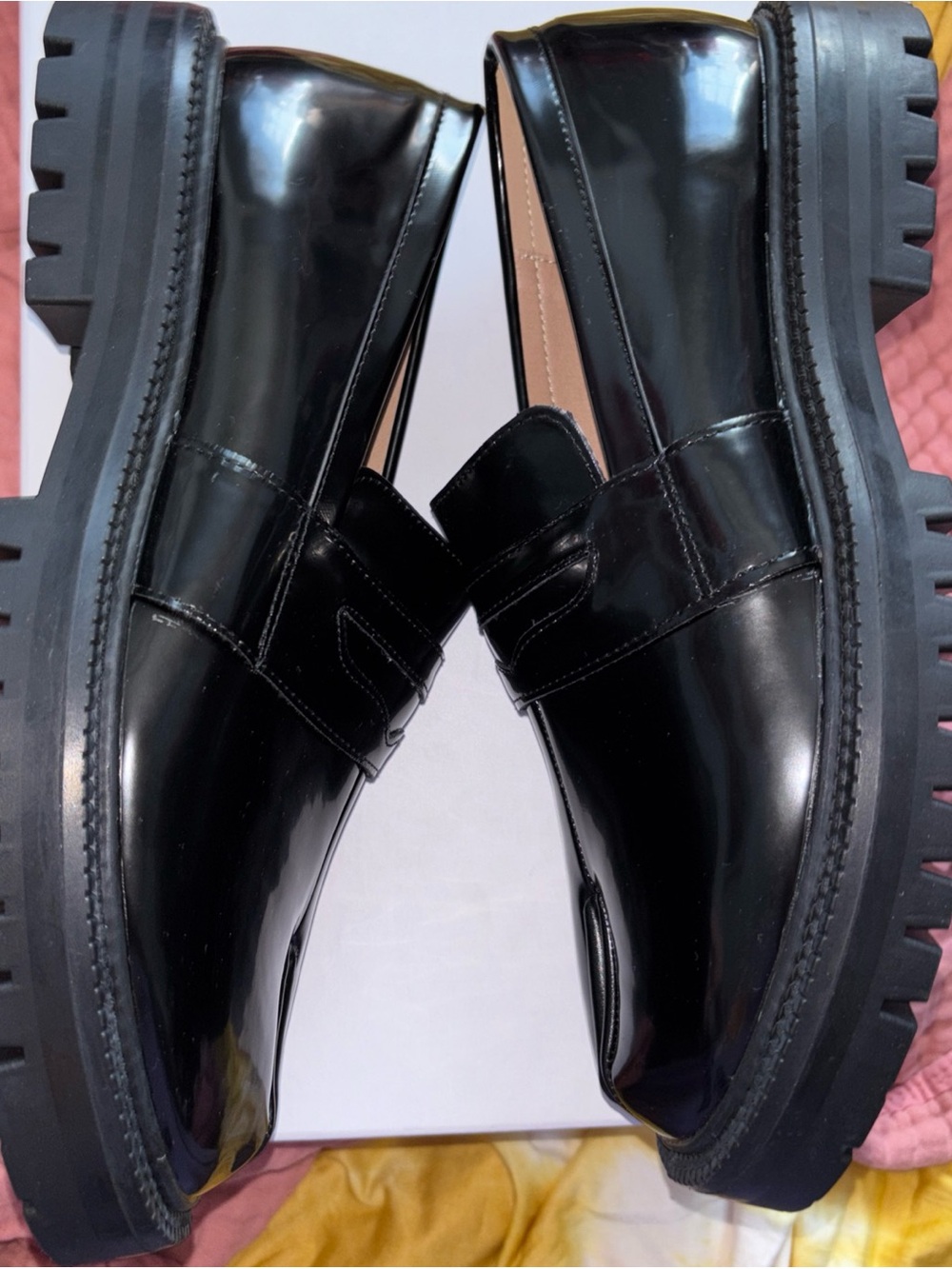 Rahosey Black Split-Toe Patent penny Loafers for Women